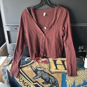 Brown two piece cardigan and tank - L